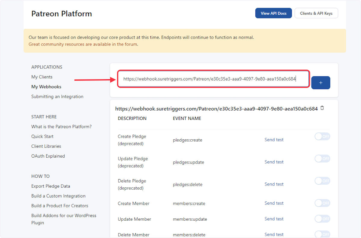 Copy the Webhook URL from the trigger flyout & paste it under the Destination URL.