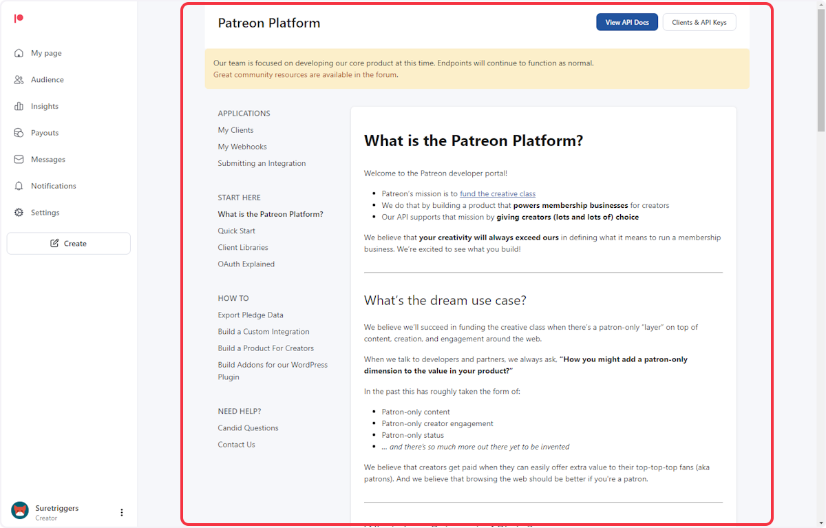 Login to your Patreon developer account and Navigate to your Website > Patreon Portal.