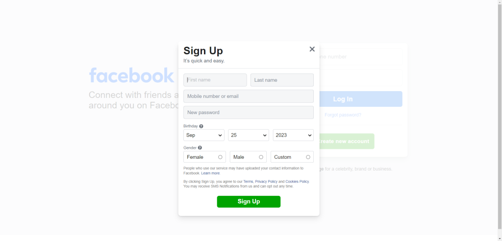 create a Facebook account