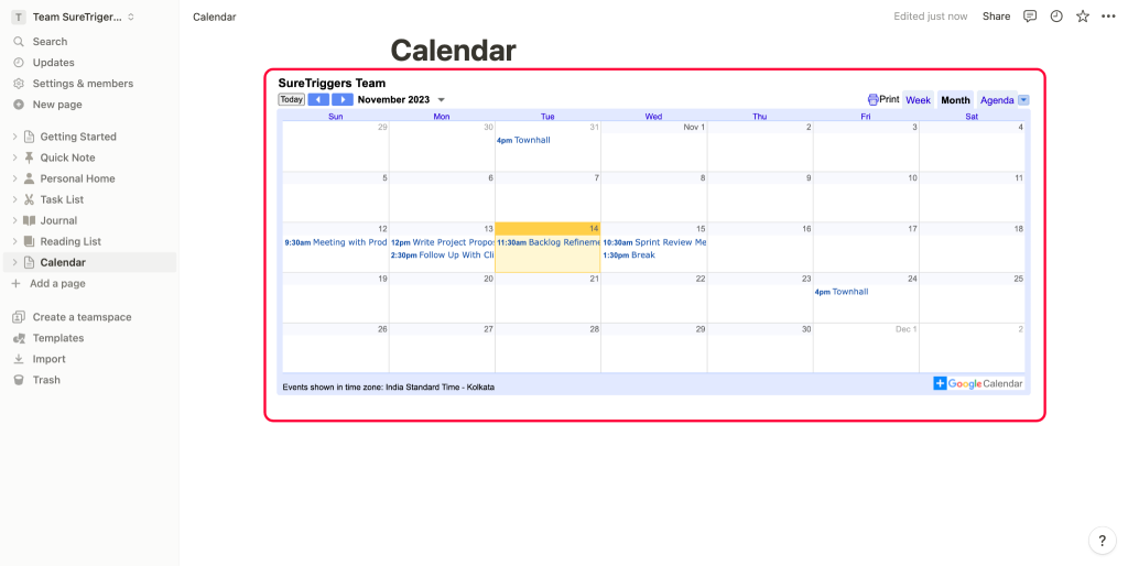 Calendar layout