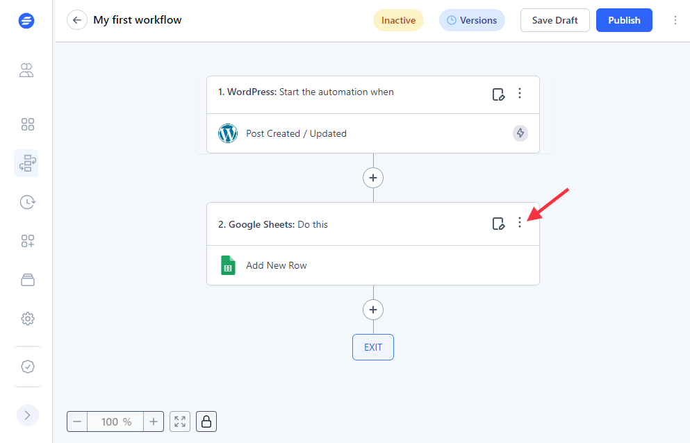 Image of a two step workflow interface inside SureTriggers.