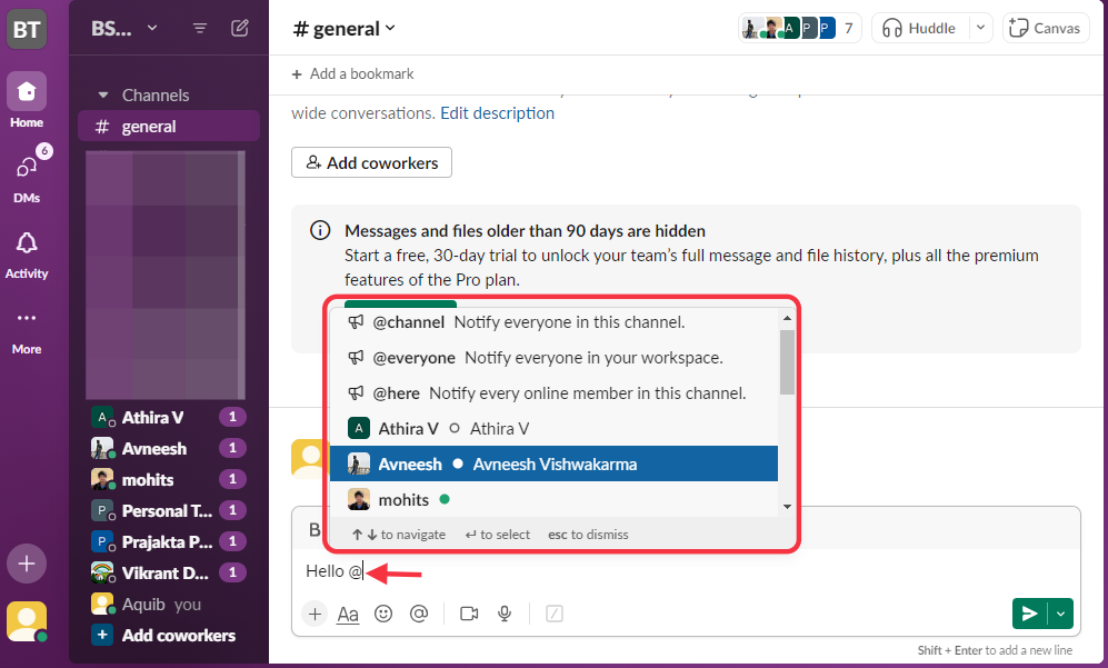 Image of Slack channel chat window.