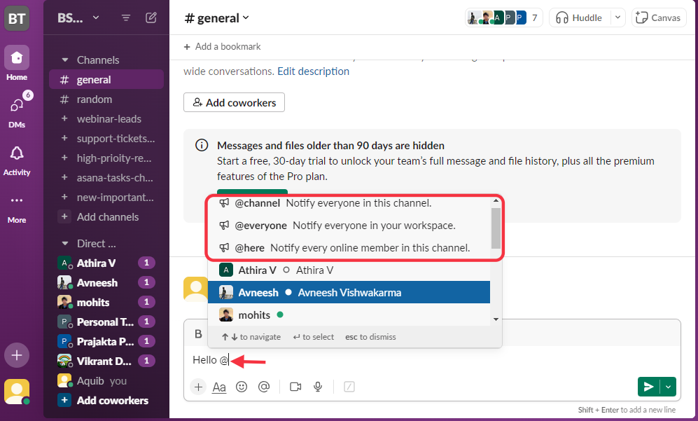 Image of a slack channel chat window.