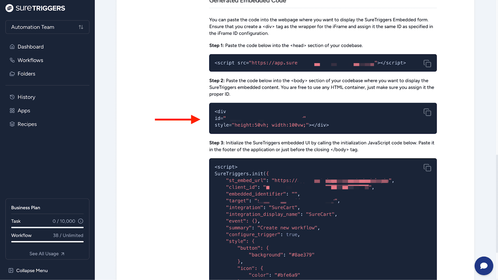 paste the second HTML code snipped in your webpage's <body> tag