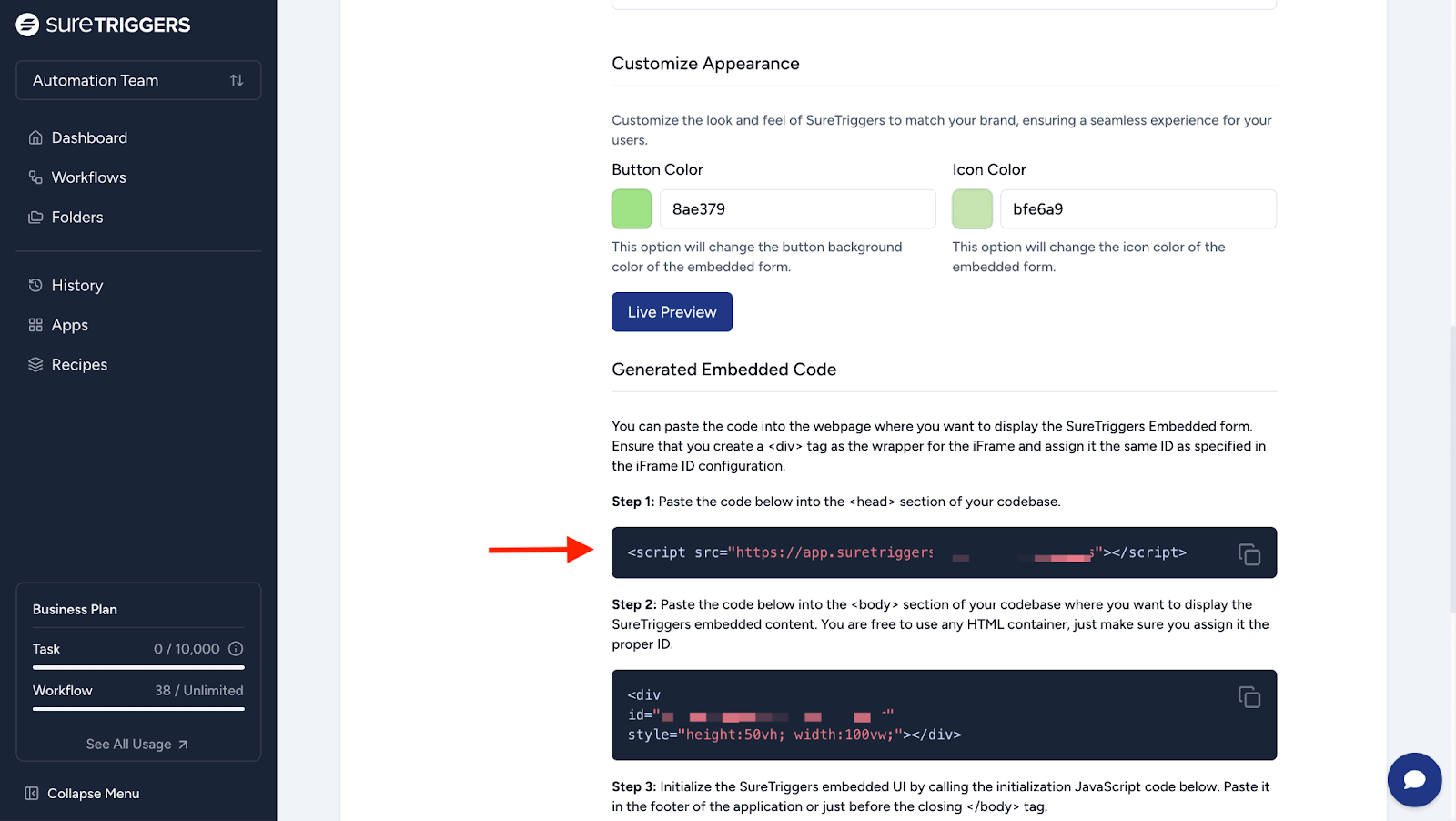 paste the first HTML code snippet within your webpage's <head> tag